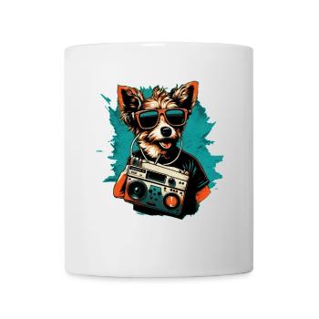 Dog with boombox and sunglasses - Mug - white - Front
