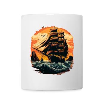 Beautiful boat sails on wild sea in romant - Mug - white - Front
