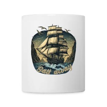Gigantic boat sails in a storm on the high seas - Mug - white - Front