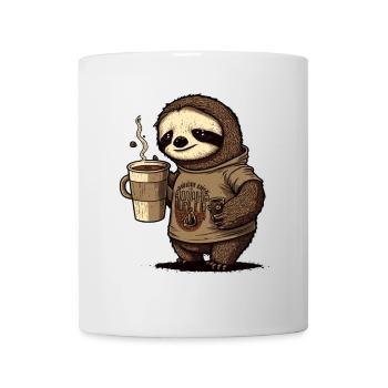 müdes Faultier mit riesigem Kaffeebecher - Tasse - Weiß - Vorne