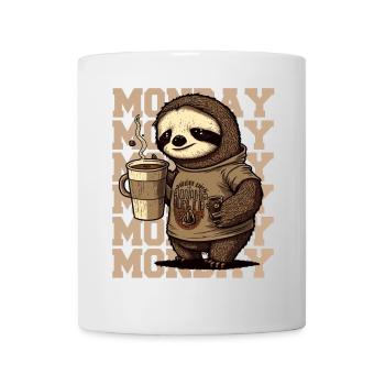 Müdes Faultier mit riesigem Kaffeebecher am Montag - Tasse - Weiß - Vorne