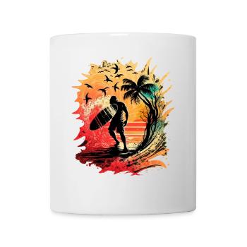 Cooler Surfer im Sonnenaufgang unter Palmen - Tasse - Weiß - Vorne