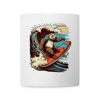 Cooles Faultier surft im Mondschein - Tasse - Weiß - Vorne