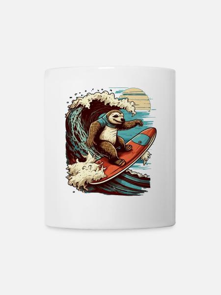 Cooles Faultier surft im Mondschein - Tasse - Weiß