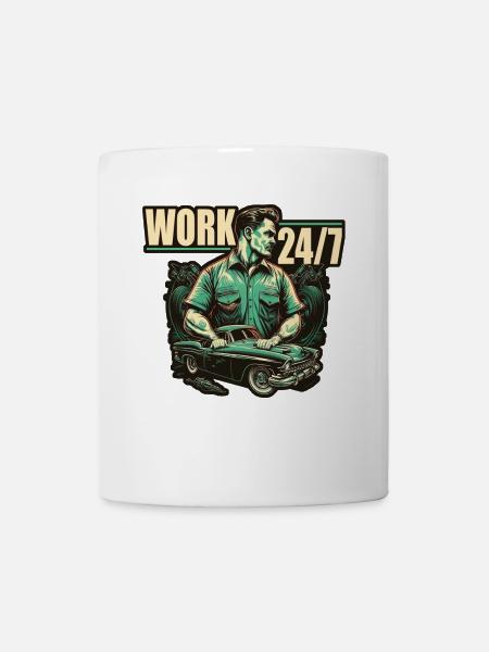 Mechaniker mit Autoteilen - Tasse - Weiß