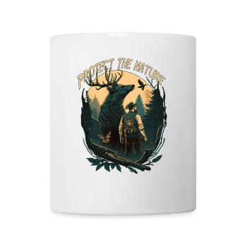 Jäger mit Tieren im Wald - Tasse - Weiß - Vorne