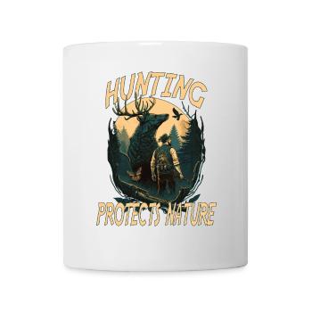 Jäger mit Tieren im Wald mit Schriftzug - Tasse - Weiß - Vorne