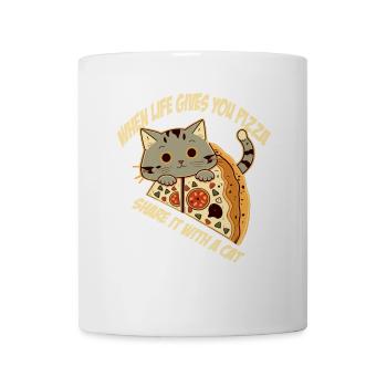Pizza avec chat et lettrage - Mug blanc - blanc - Devant