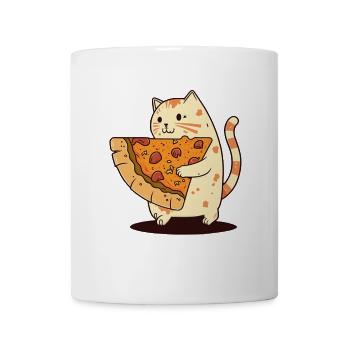 Katze trägt Pizzastück - Tasse - Weiß - Vorne