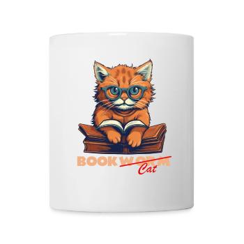 Katze mit Buch und Schriftzug - Tasse - Weiß - Vorne