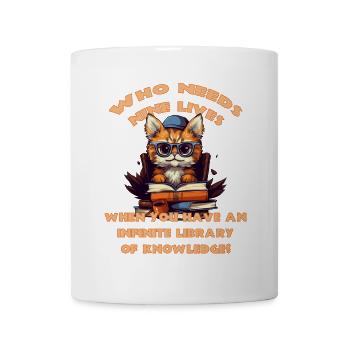 Katze mit vielen Büchern - Tasse - Weiß - Vorne