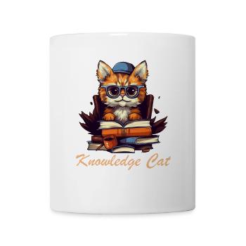 Katze mit vielen Büchern und Schriftzug - Tasse - Weiß - Vorne