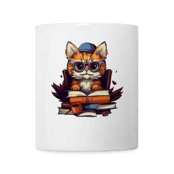 Katze mit vielen Büchern - Tasse - Weiß - Vorne