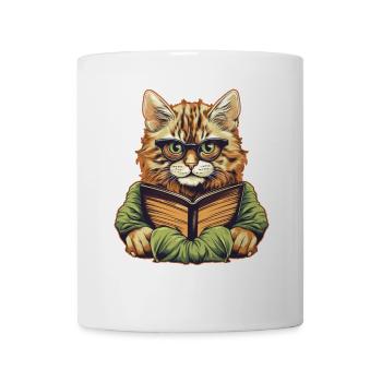 Katze mit Buch - Tasse - Weiß - Vorne