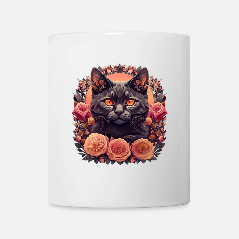 Floral Katze - Tasse - Weiß