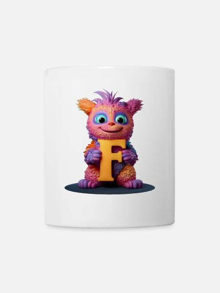 Mehrfarbiges Monster mit F - Tasse - Weiß