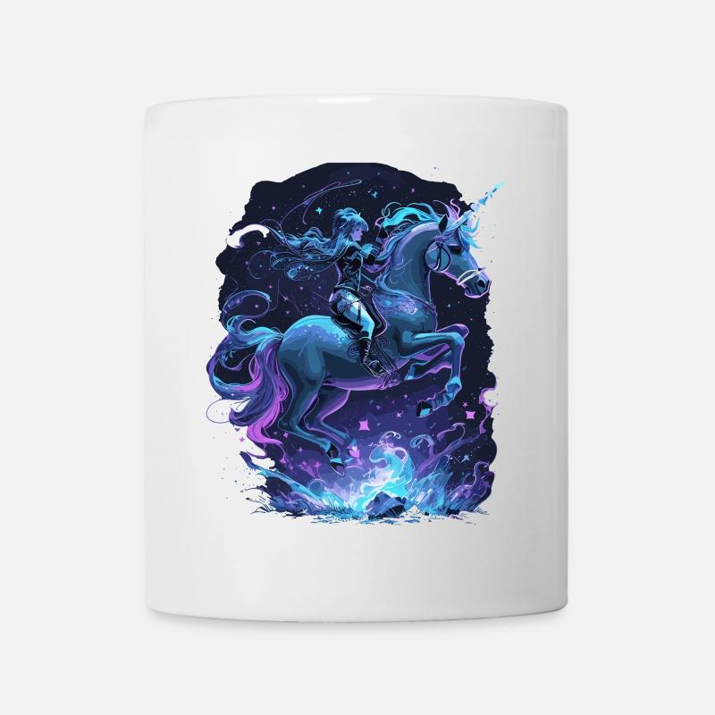 Mystisches Einhorn mit Reiterin - Tasse - Weiß