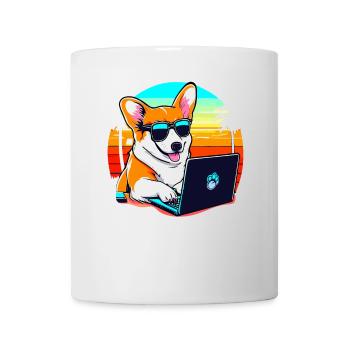 Cool Corgi Dog with Laptop and Sunset - Mug - white - Front