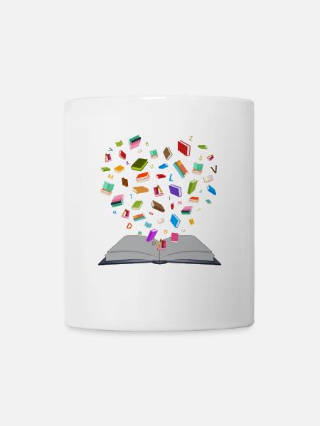 Flying Books - fliegende Bücher - Herzform - Tasse - Weiß