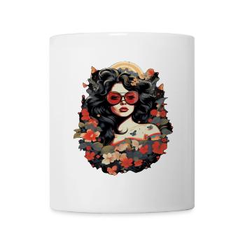 Vintage Blumenfrau mit Sonnenbrille - Tasse - Weiß - Vorne