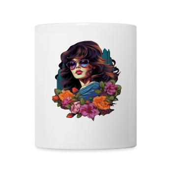 femme élégante avec des fleurs et des lunettes de soleil - Mug blanc - blanc - Devant