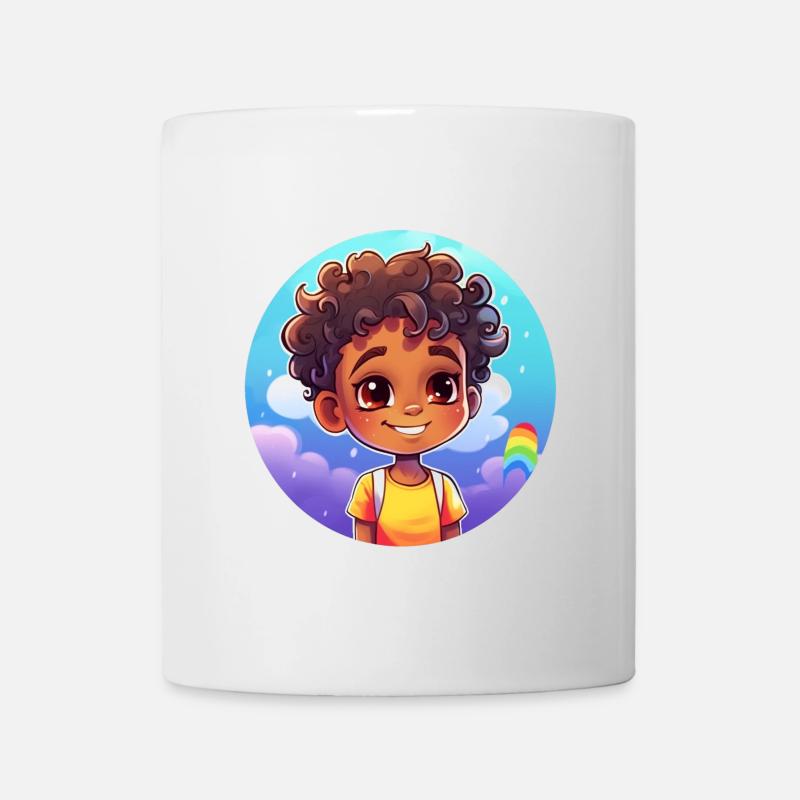 Fun-loving child character with rainbow - Mug - white