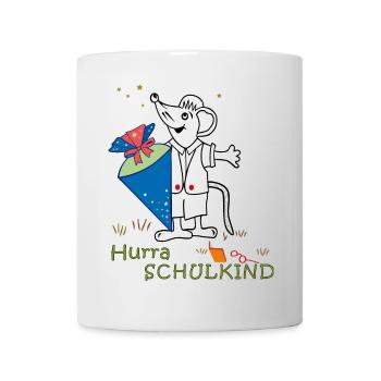 Hurra Schulkind Maus mit Zuckertüte - Tasse - Weiß - Vorne