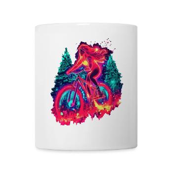 Synthwave Mountainbike Mädchen Waldfahrt - Tasse - Weiß - Vorne