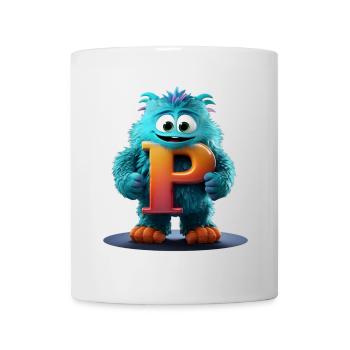 Monstre bleu avec P géant - Mug blanc - blanc - Devant