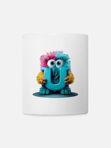 Monstre multicolore tenant la lettre U - Mug blanc - blanc