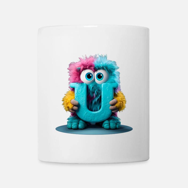 Multicolored Monster Holding Letter U - Mug - white