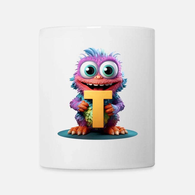 Buntes Monster mit Buchstabe T - Tasse - Weiß