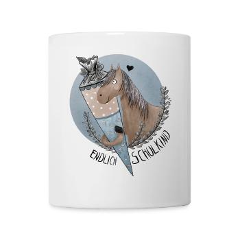 Endlich Schulkind Pferd mit Schultüte Blau - Tasse - Weiß - Vorne