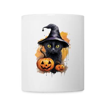 Chat sorcière avec chapeau Chat noir Citrouille Halloween - Mug blanc - blanc - Devant