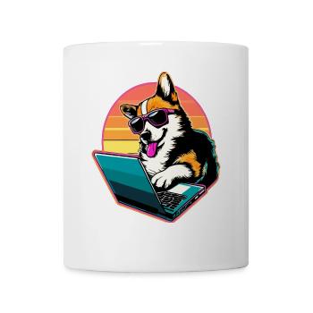 Corgi with Laptop Welsh Corgi Dog - Mug - white - Front