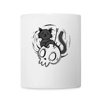 Katze mit Schädel Gothic Styl - Tasse - Weiß - Vorne