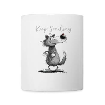 Keep Smiling Wolf Motiv I Lustiger Wolf - Tasse - Weiß - Vorne