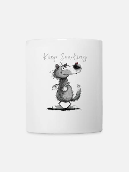 Keep Smiling Wolf Motiv I Lustiger Wolf - Tasse - Weiß
