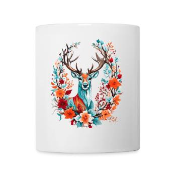Hirsch mit Blumen - Tasse - Weiß - Vorne