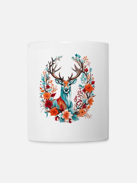 Hirsch mit Blumen - Tasse - Weiß