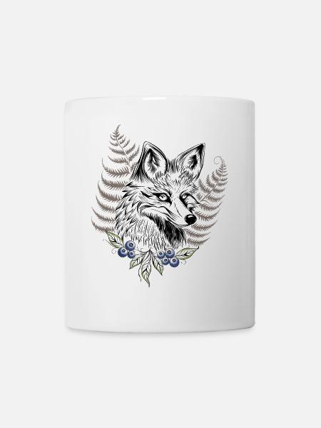 Fuchs mit Farn und Blaubeeren - Tasse - Weiß