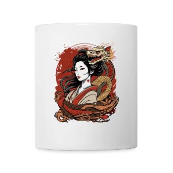 Geisha Asiatique et Dragon Chinois - Mug blanc - blanc - Devant
