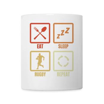 Essen Schlafen Rugby Wiederholen - Tasse - Weiß - Vorne