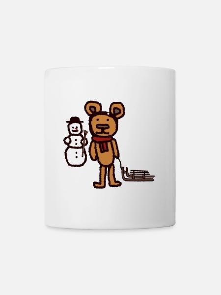 Teddybär Winterurlaub Schnee Schlitten Schneemann - Tasse - Weiß