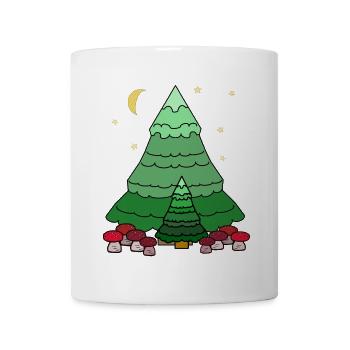 Nuit, Ciel étoilé, Forêt, Conifère, Sapin, Nature - Mug blanc - blanc - Devant