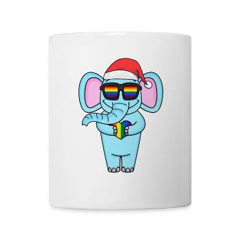 Elefant Weihnachtlich Regenbogen Farbenbroh - Tasse - Weiß - Vorne