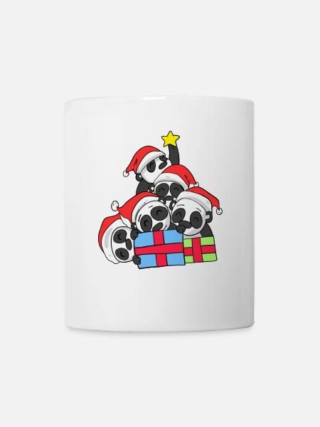 Pandas mit Geschenke - Weihnachtsbaum - Tasse - Weiß