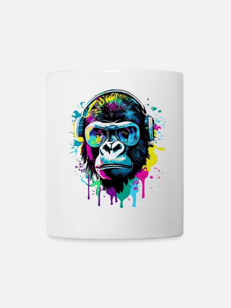 Gorilla Colorful - Singe gorille avec des lunettes de soleil - Mug blanc - blanc