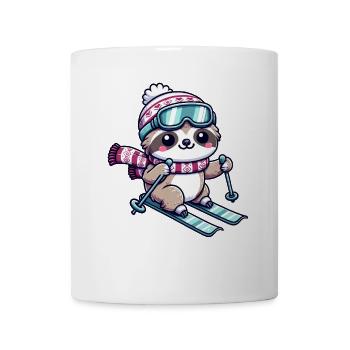 Mignon Bande Dessinée Paresseux Ski - Mug blanc - blanc - Devant
