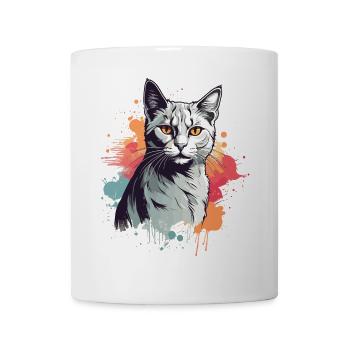 Süße graue Katze - Tasse - Weiß - Vorne